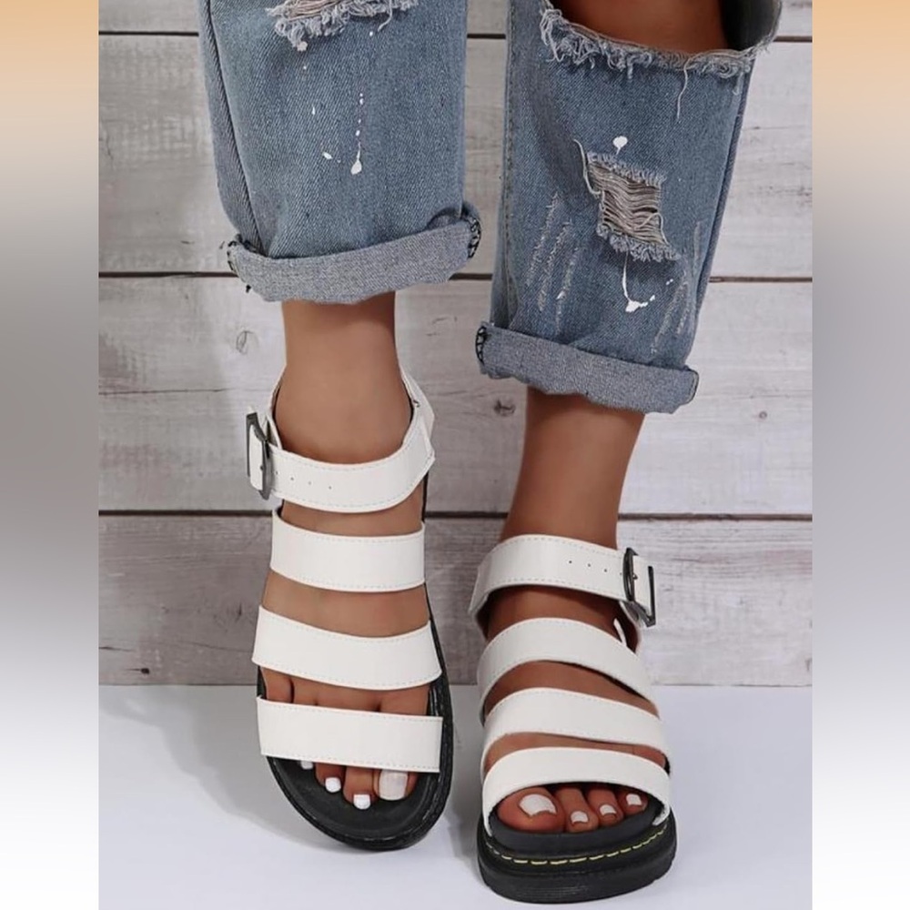 White Strappy Buckle Sandals for Women